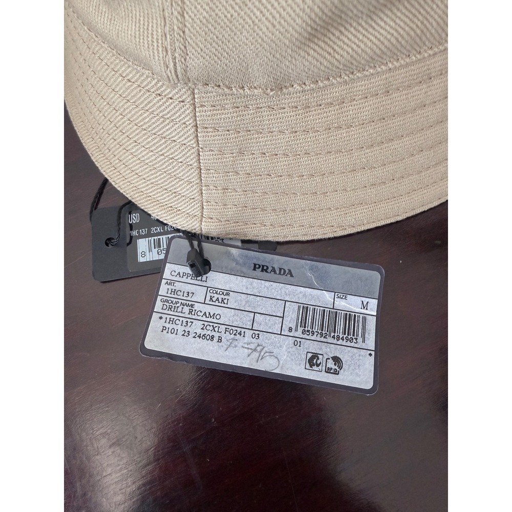 Prada 1HC137 100% cotton bucket hat with embroidered white stitch logo - Picture 6 of 9